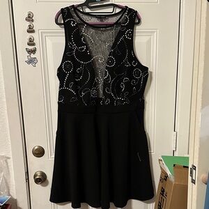 Black Sleeveless Dress with Silver Accents